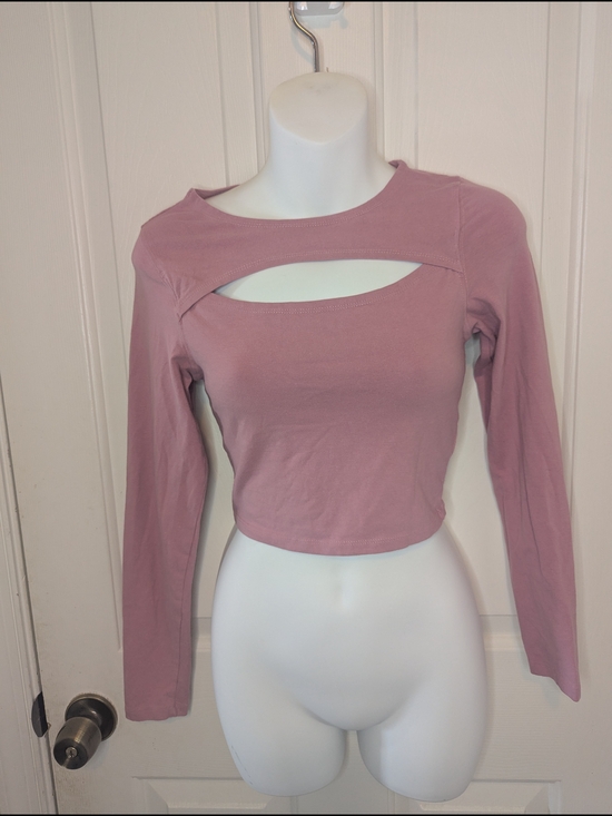 Cotton On Tops - Cotton On Mauve Pink Chest Cutout Long Sleeve Cropped Top Size S